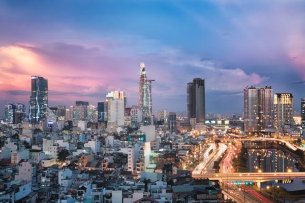 Ho Chi Minh City in Vietnam during sunset